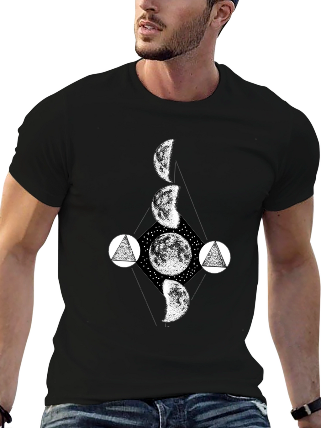 Lunar Phase Graphic Tee - Black Cotton T-Shirt