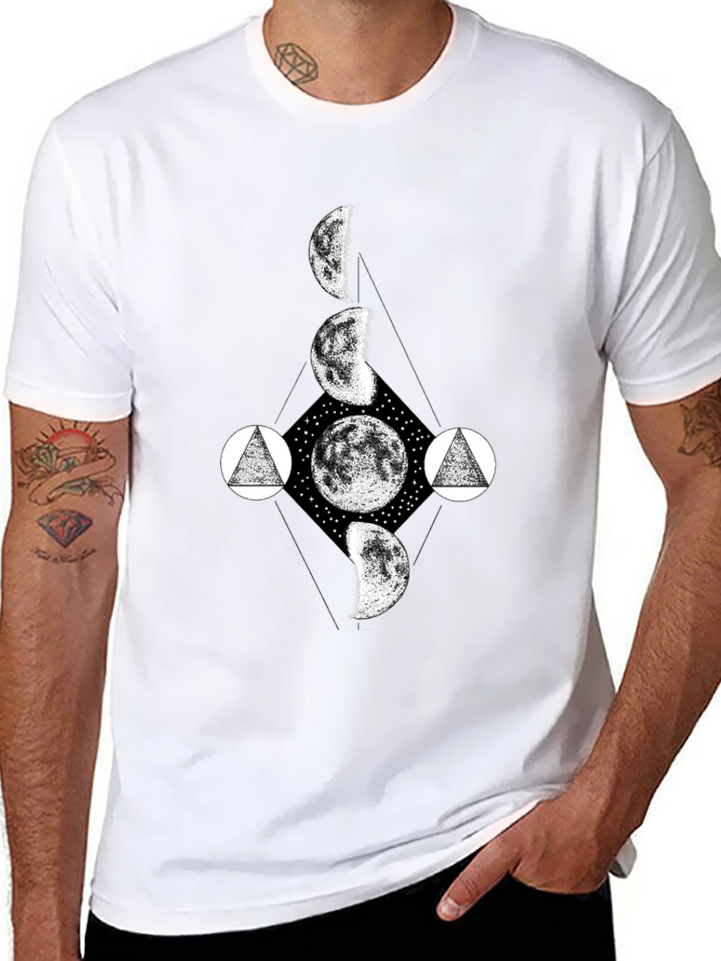 Lunar Phase Graphic Tee - Black Cotton T-Shirt