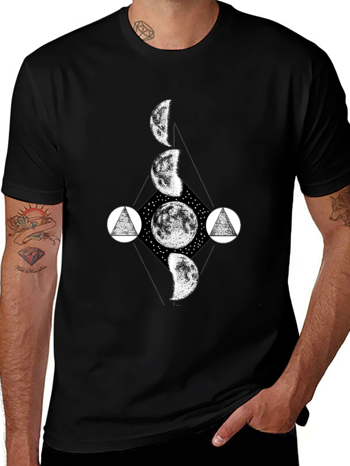 Lunar Phase Graphic Tee - Black Cotton T-Shirt