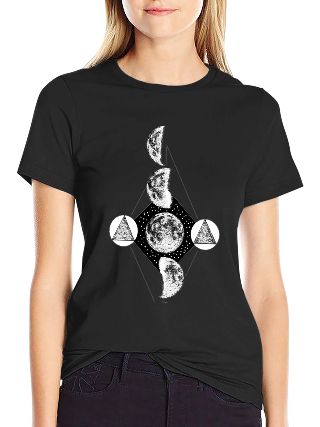 Lunar Phase Graphic Tee - Black Cotton T-Shirt