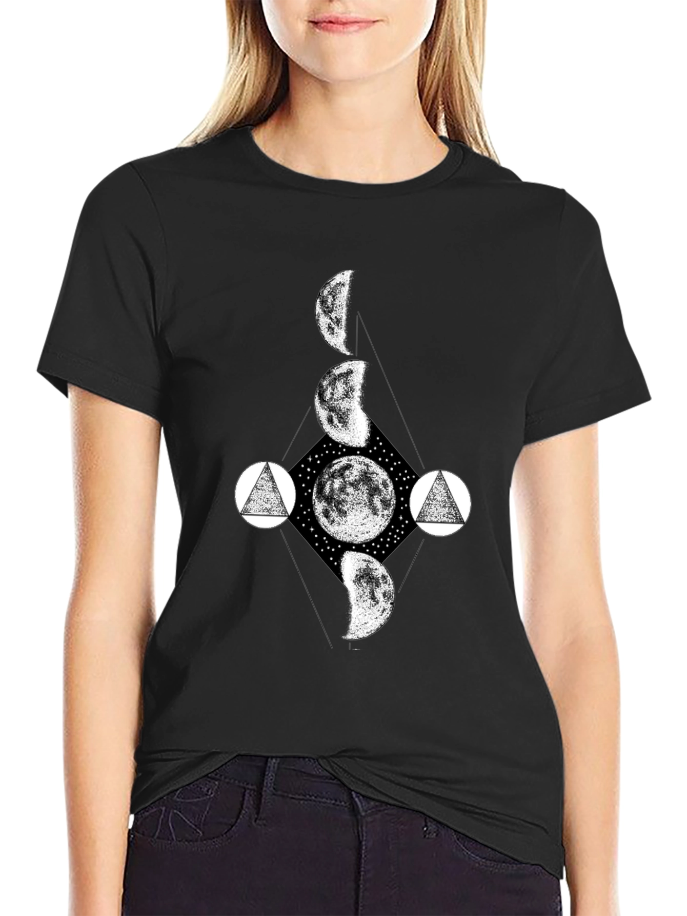 Lunar Phase Graphic Tee - Black Cotton T-Shirt