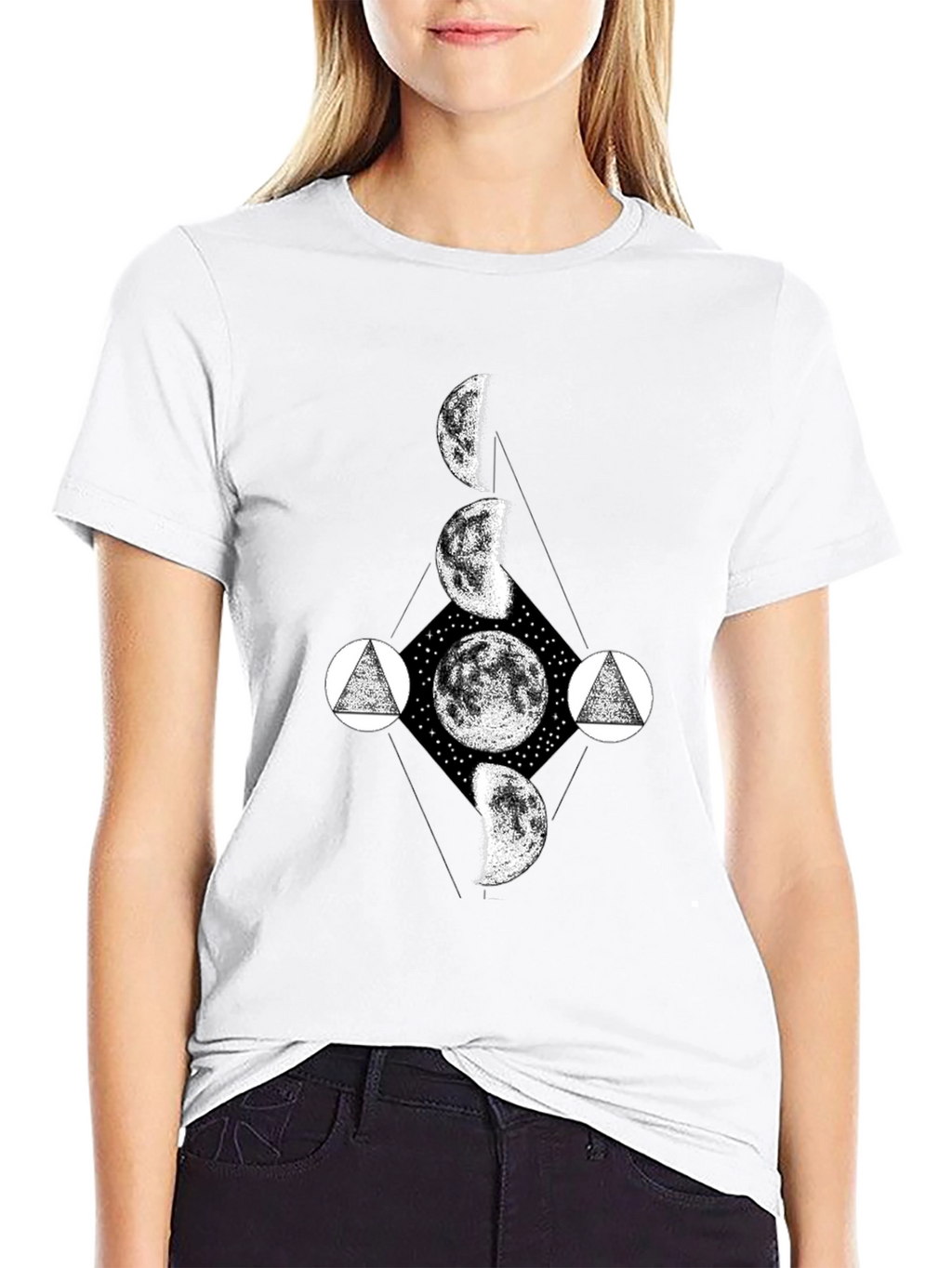 Lunar Phase Graphic Tee - Black Cotton T-Shirt