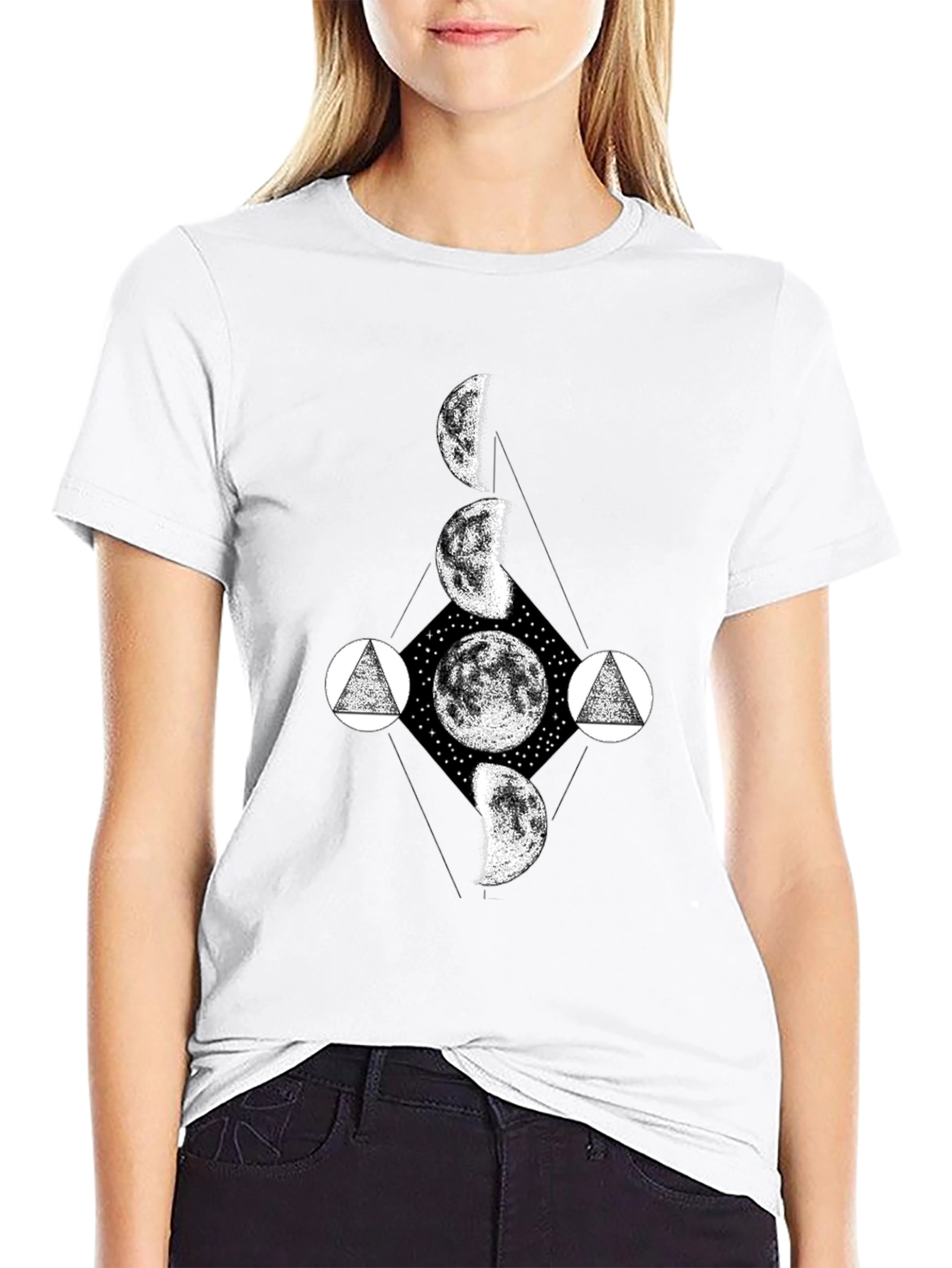 Lunar Phase Graphic Tee - Black Cotton T-Shirt