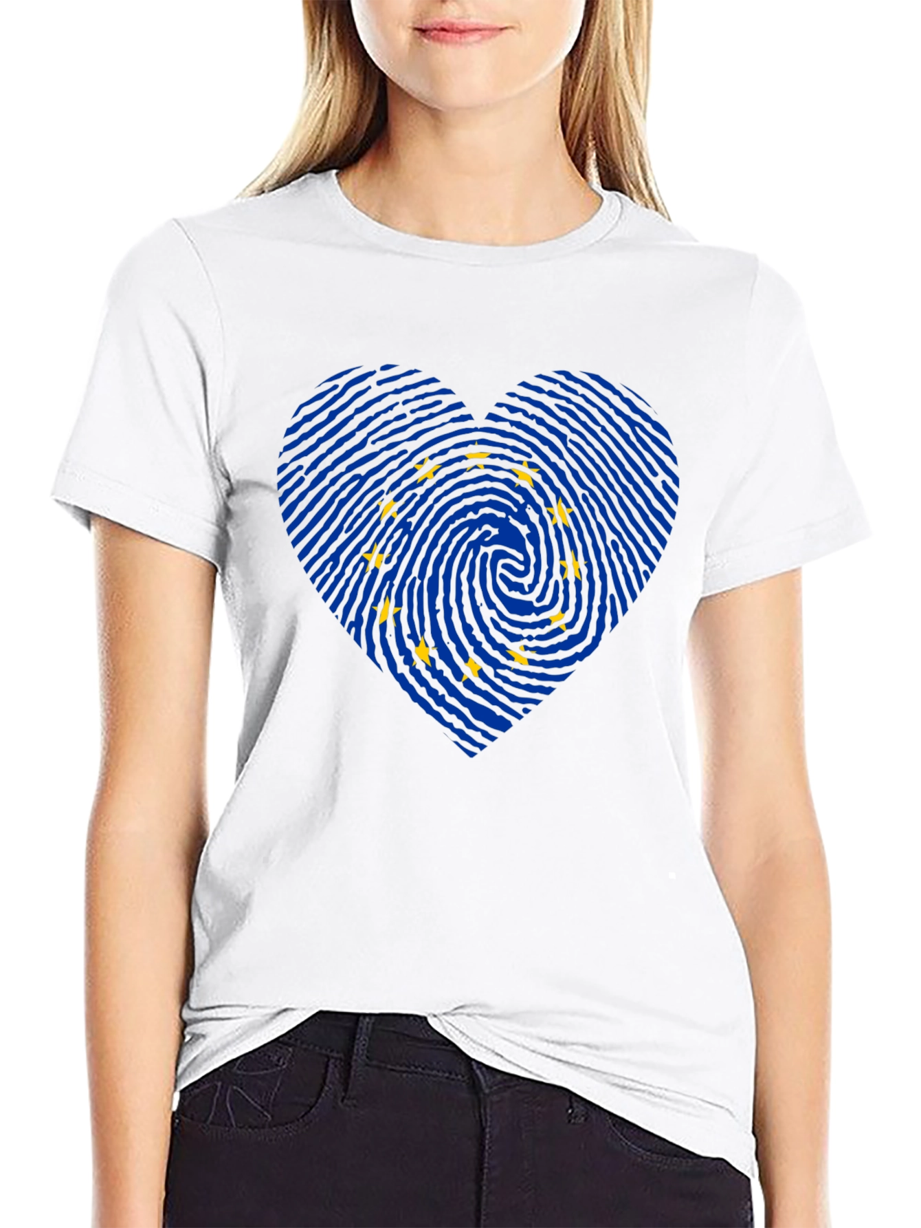 EU Flag Fingerprint Heart T-Shirt