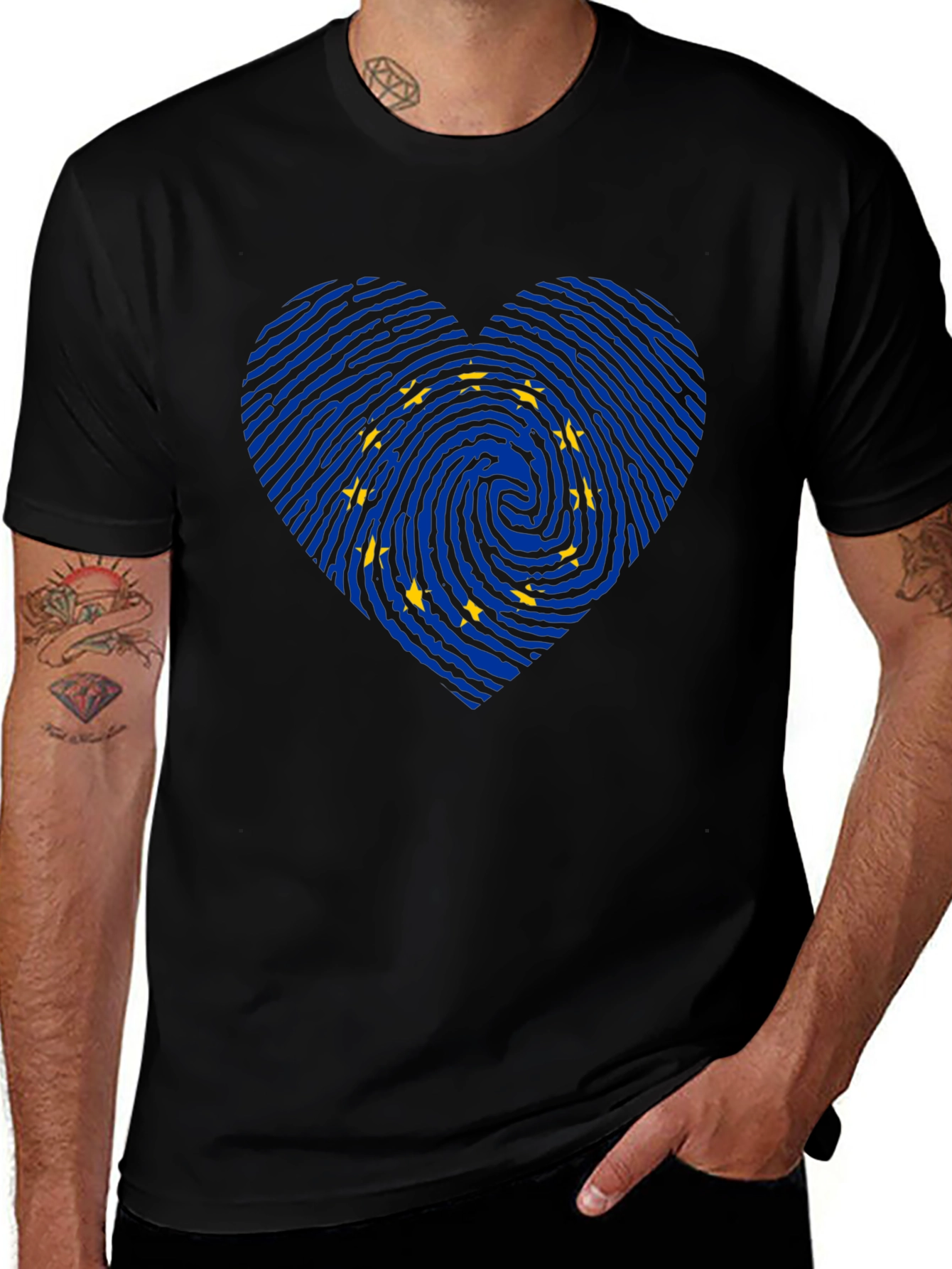 EU Flag Fingerprint Heart T-Shirt