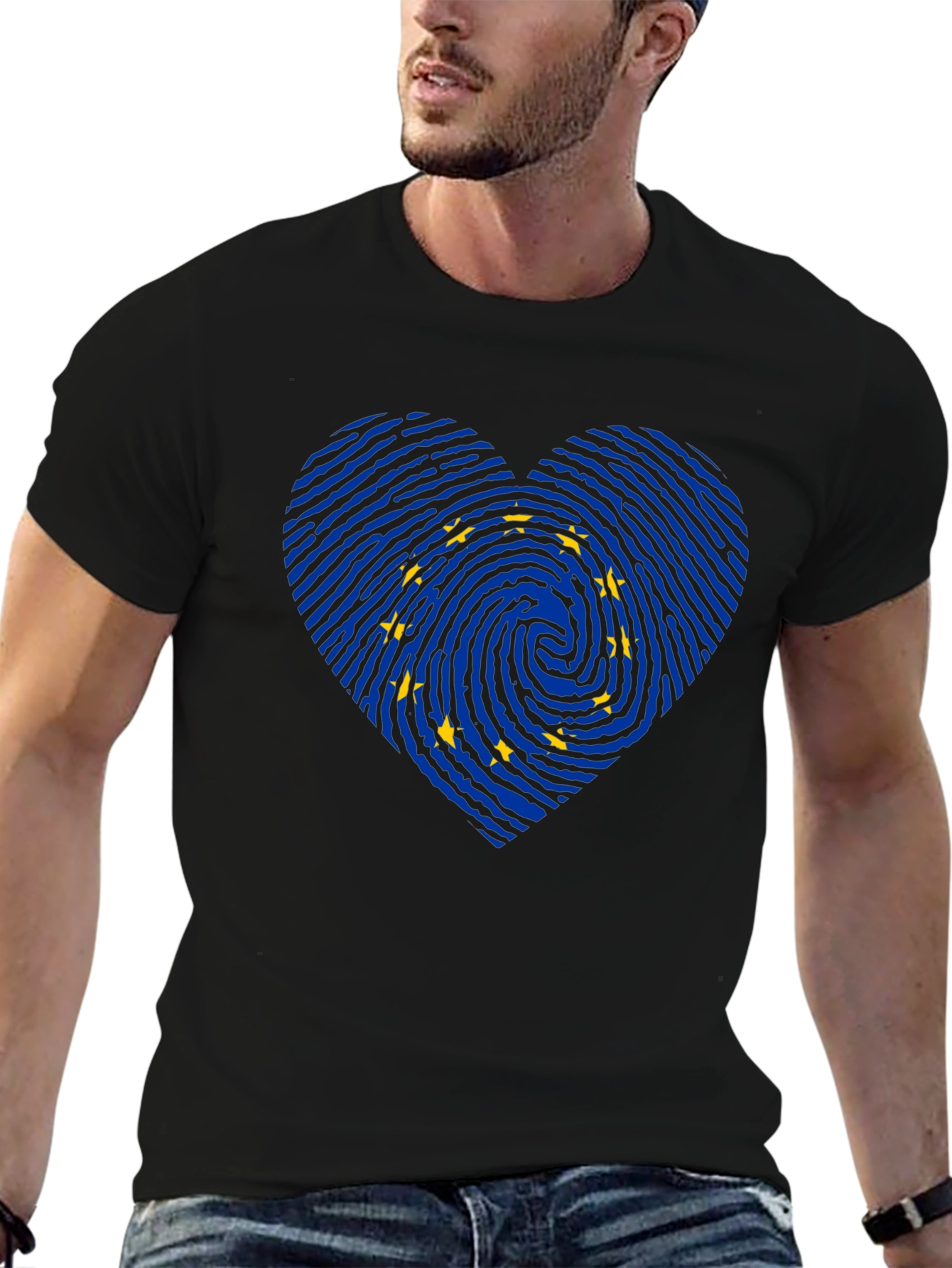 EU Flag Fingerprint Heart T-Shirt