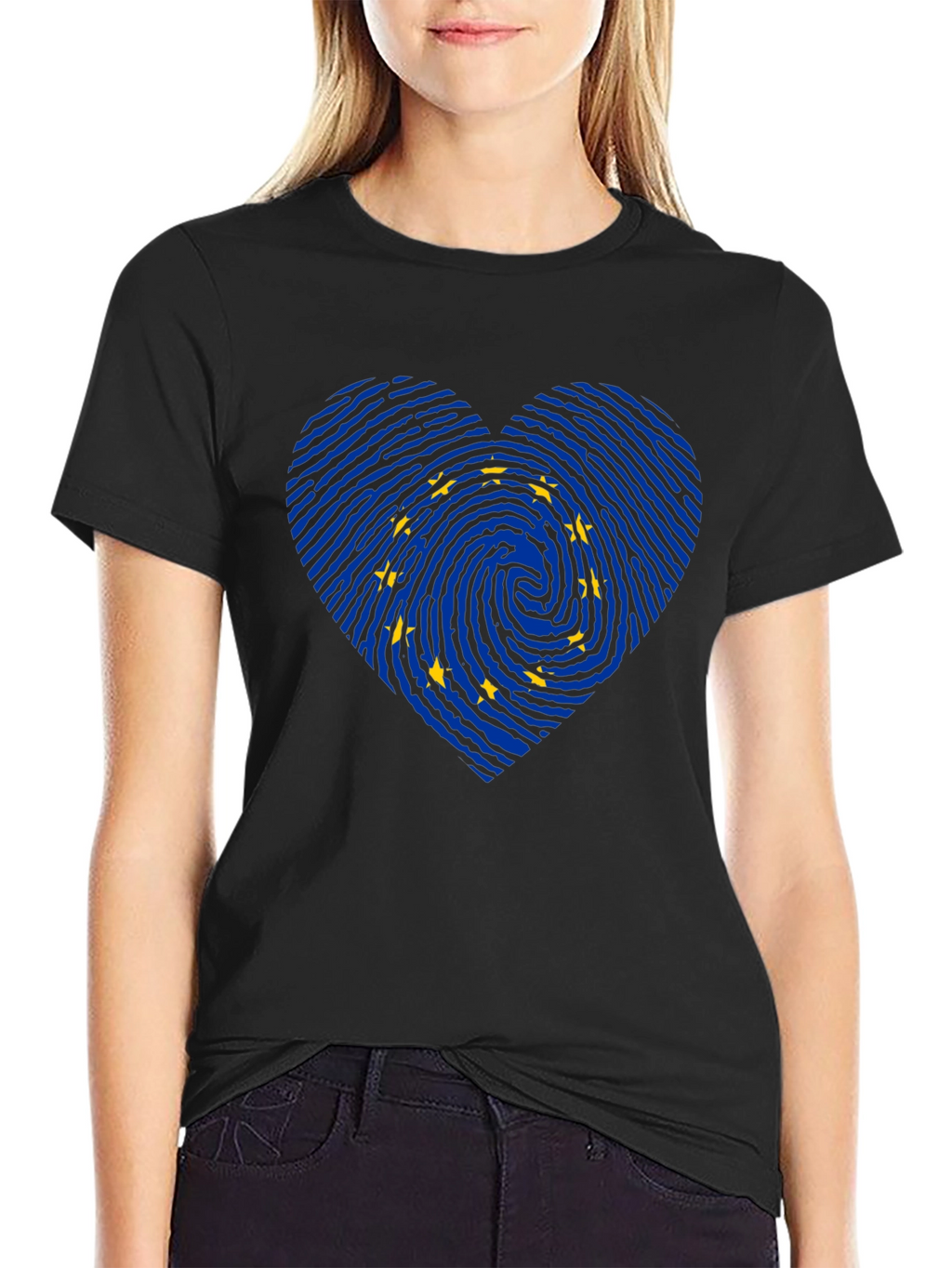 EU Flag Fingerprint Heart T-Shirt