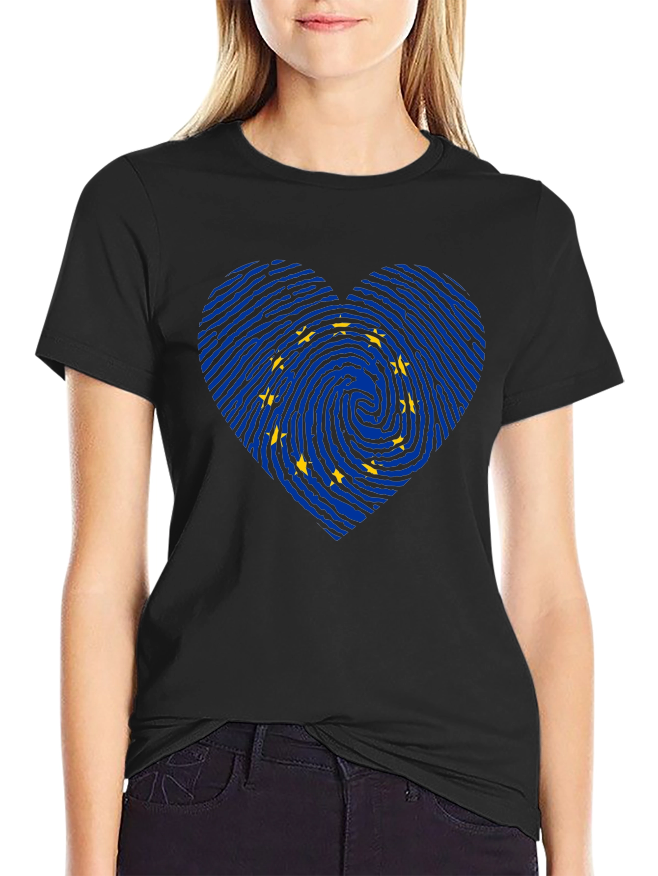 EU Flag Fingerprint Heart T-Shirt
