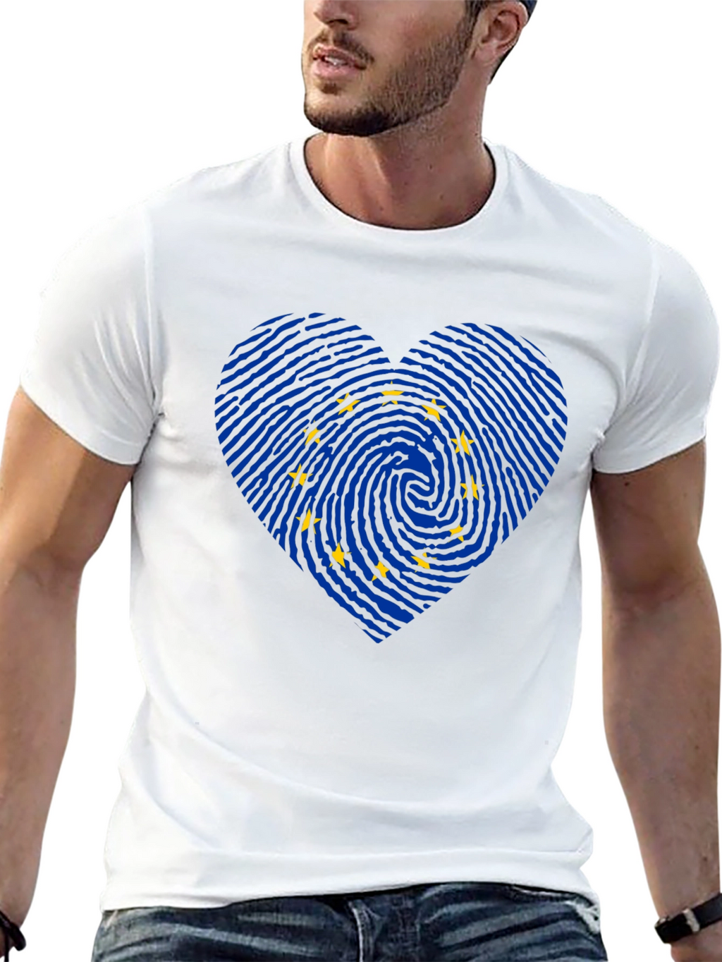 EU Flag Fingerprint Heart T-Shirt