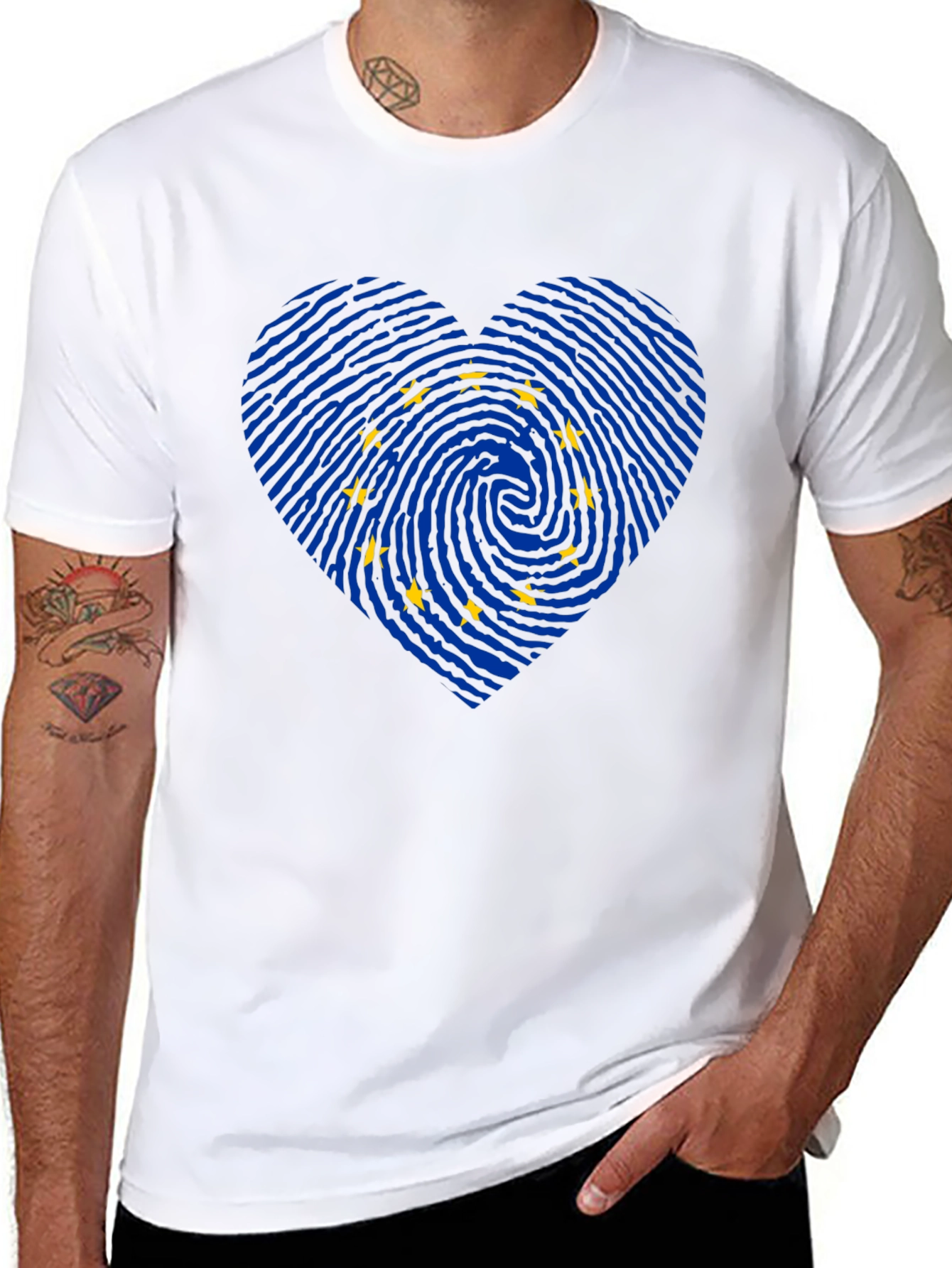 EU Flag Fingerprint Heart T-Shirt