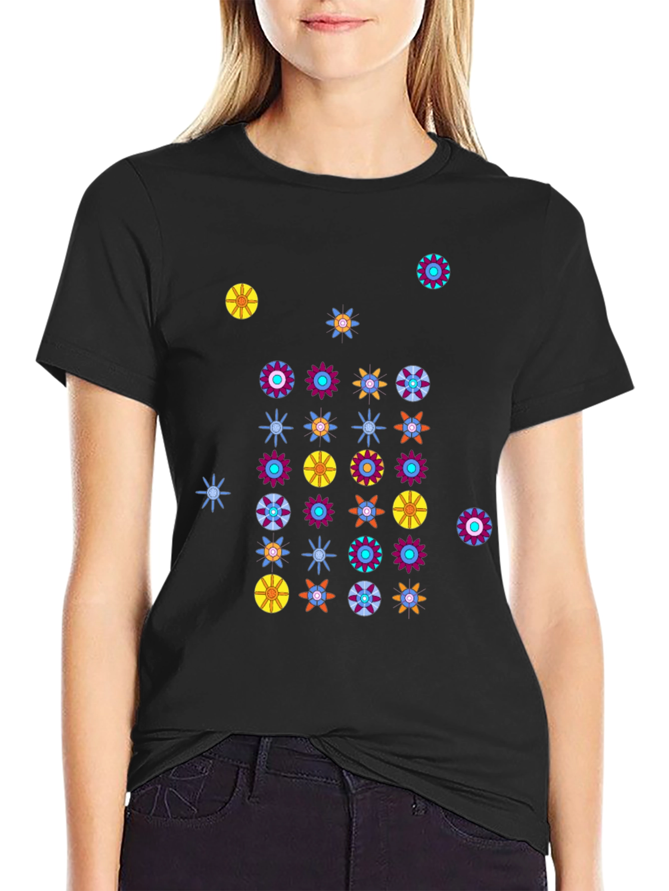 Funky Floral Black T-Shirt