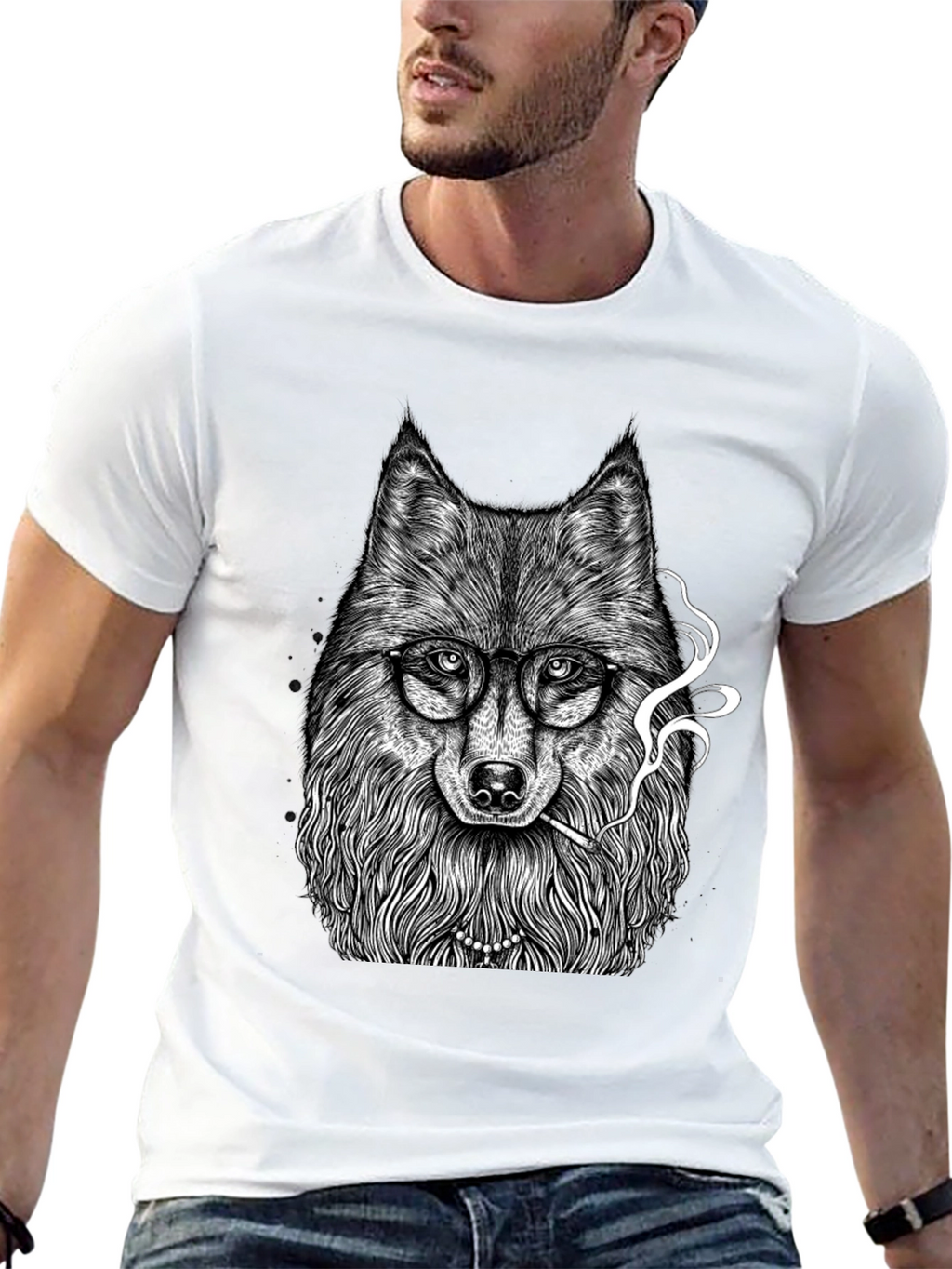 Smoking Wolf Graphic Tee - Black