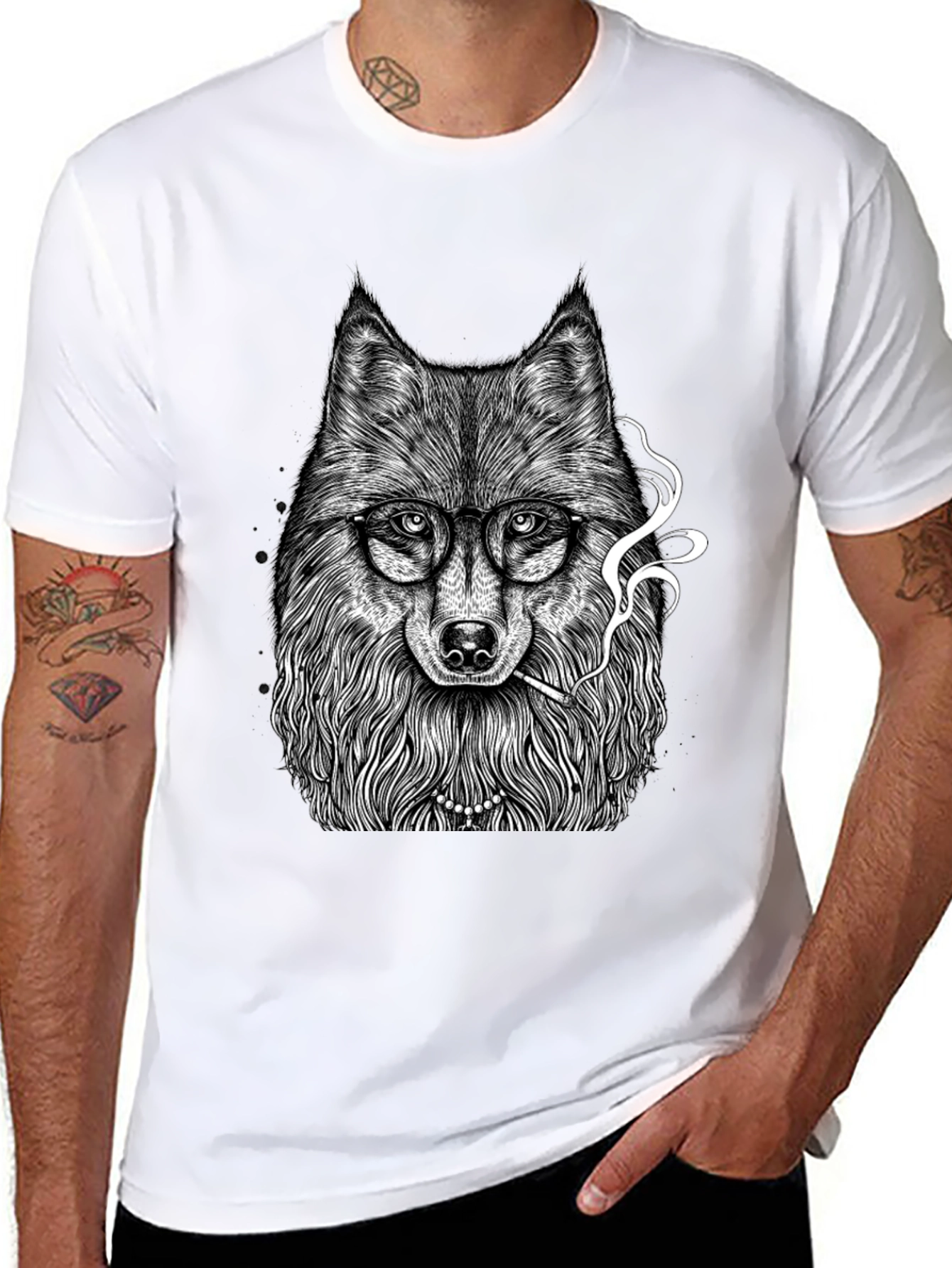 Smoking Wolf Graphic Tee - Black