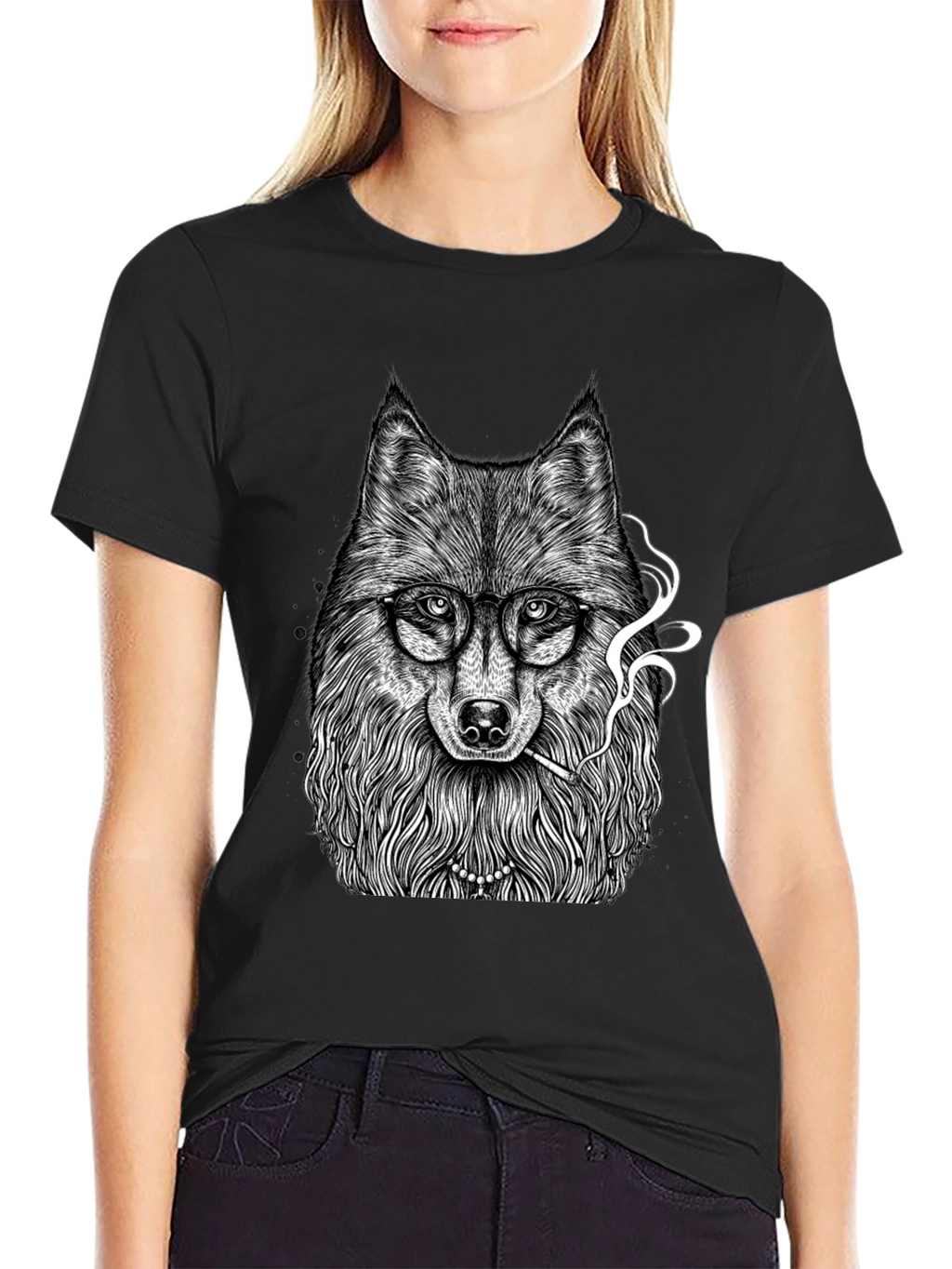 Smoking Wolf Graphic Tee - Black