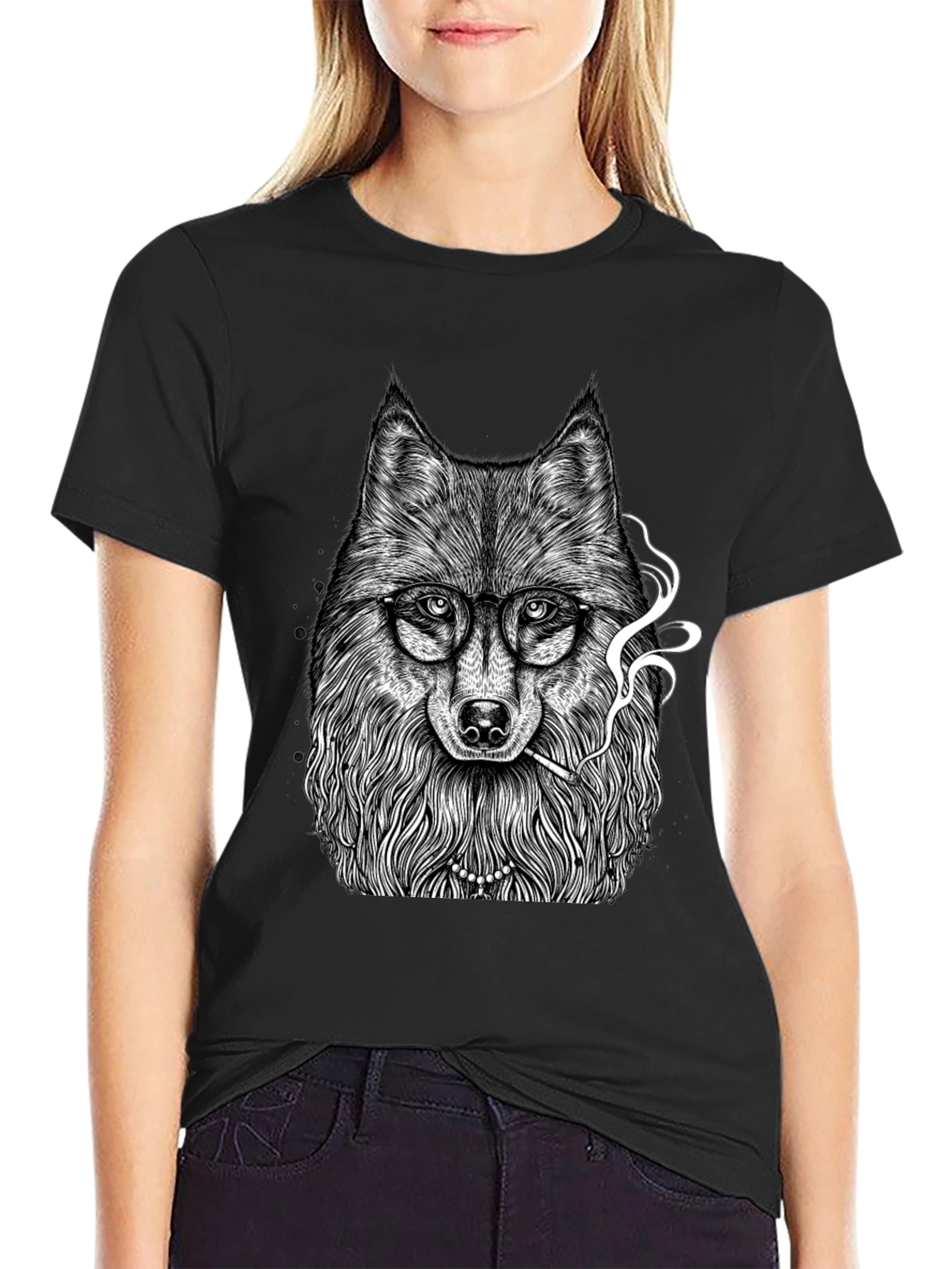 Smoking Wolf Graphic Tee - Black