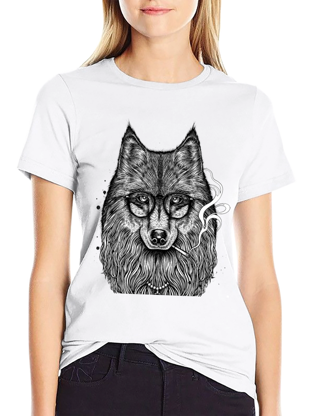 Smoking Wolf Graphic Tee - Black