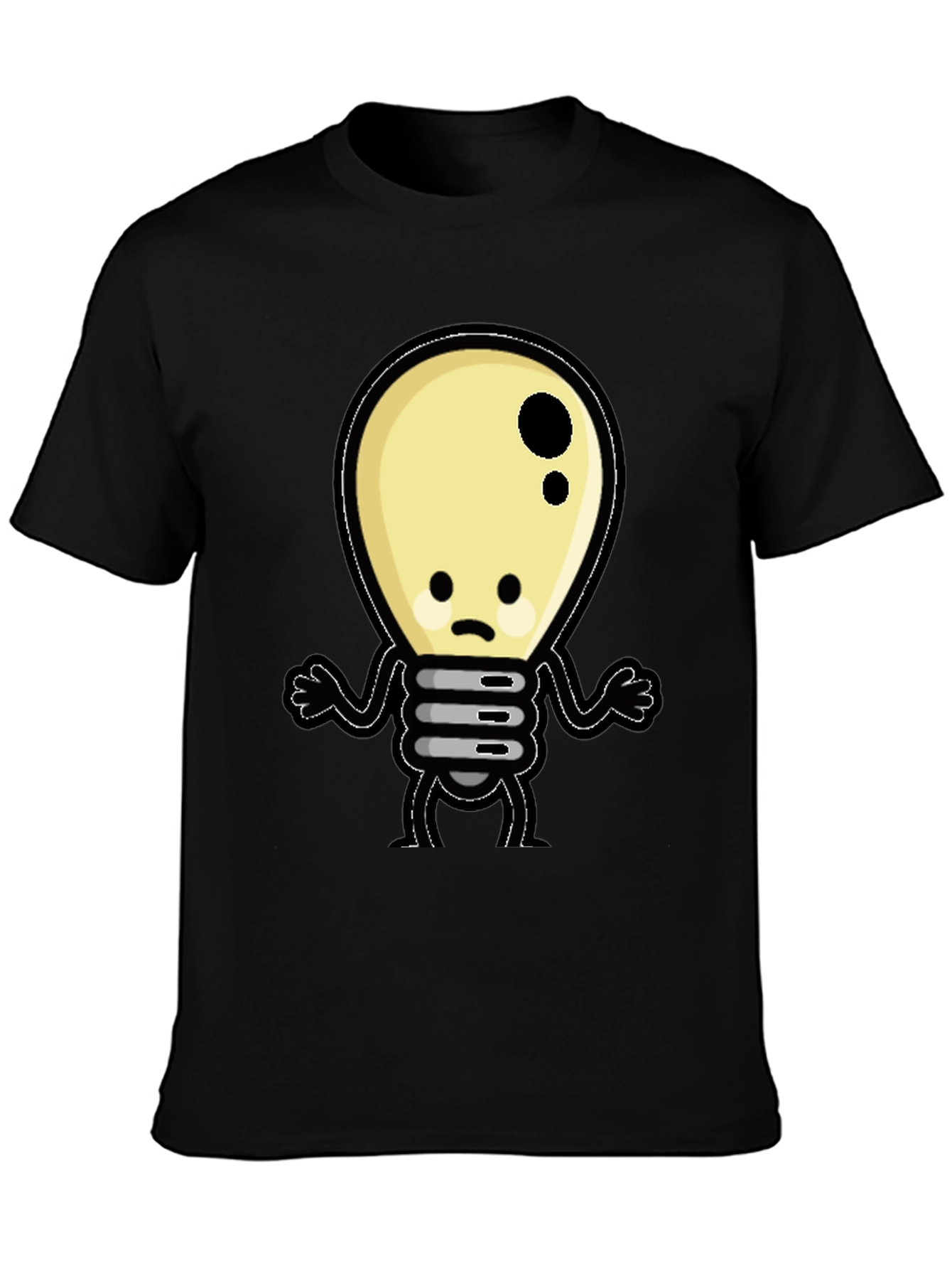 Sad Light Bulb Graphic T-Shirt - Black Cotton Tee