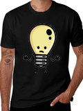Sad Light Bulb Graphic T-Shirt - Black Cotton Tee