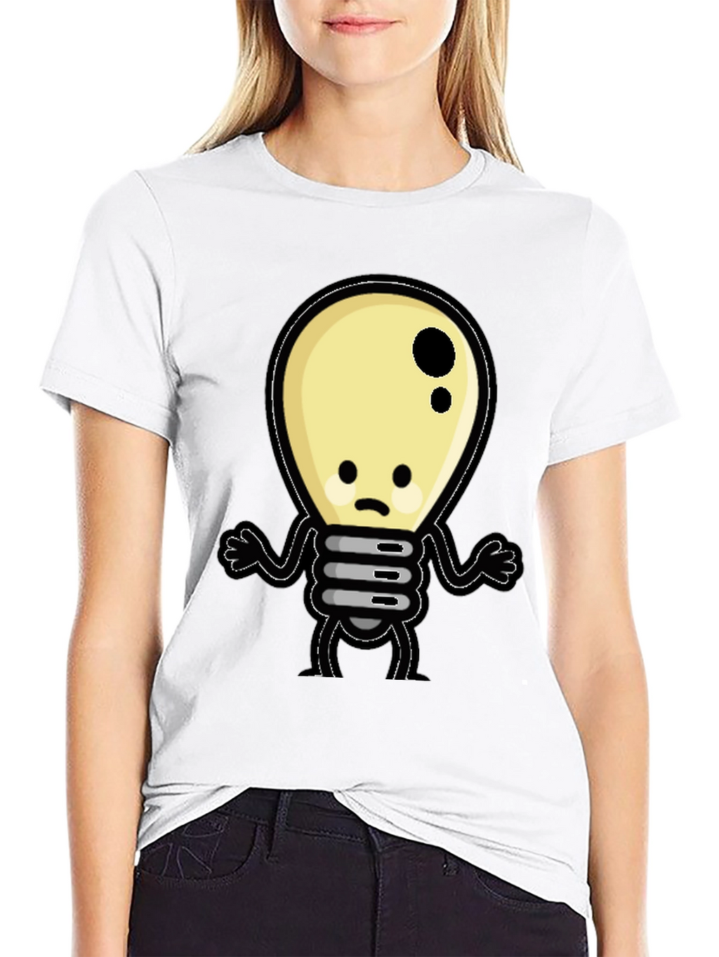 Sad Light Bulb Graphic T-Shirt - Black Cotton Tee