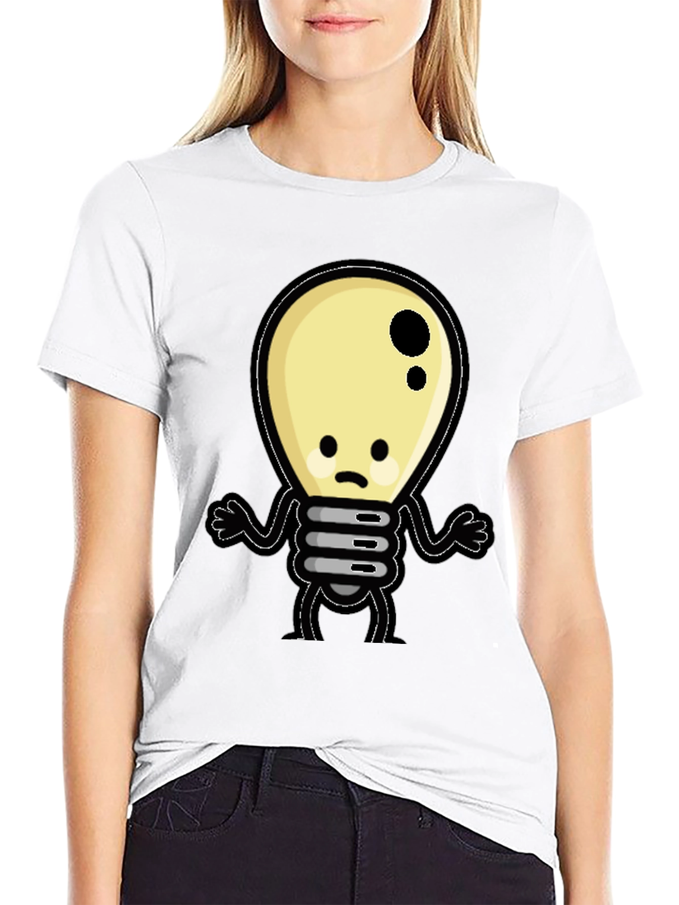 Sad Light Bulb Graphic T-Shirt - Black Cotton Tee