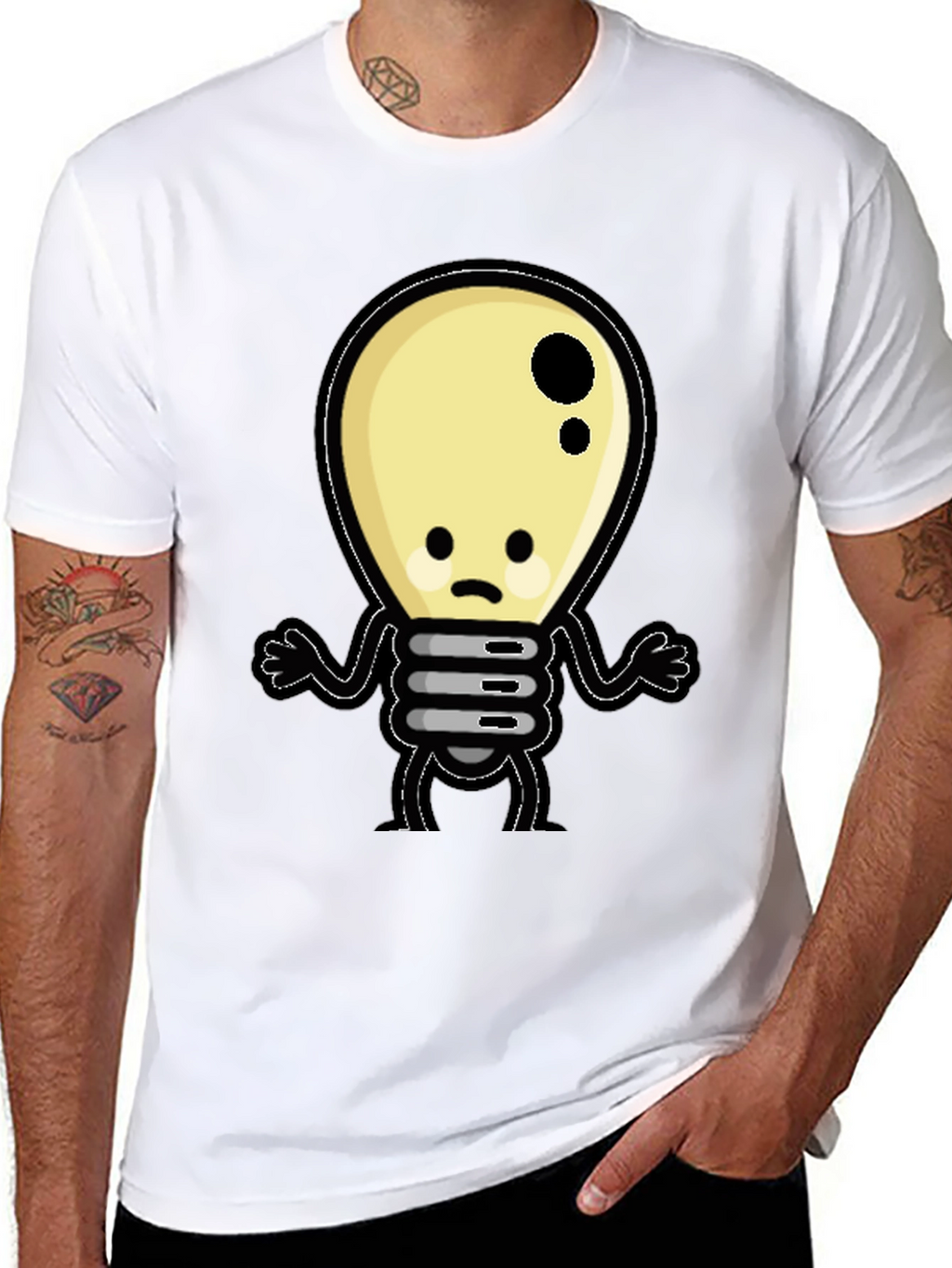 Sad Light Bulb Graphic T-Shirt - Black Cotton Tee