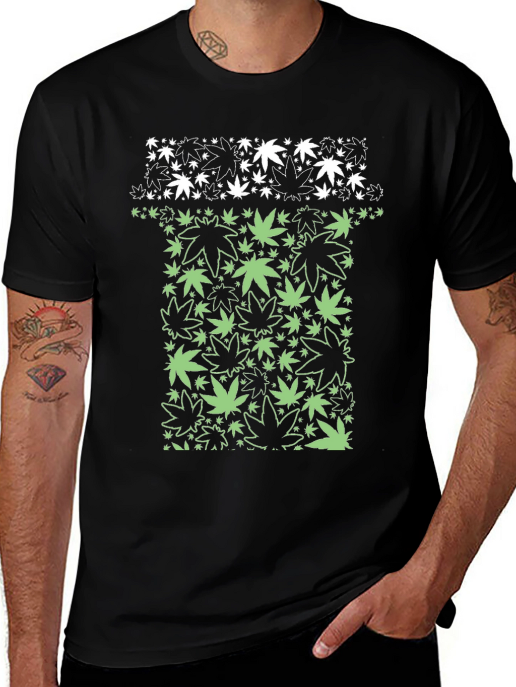 Marijuana Leaf Graphic T-Shirt - Black