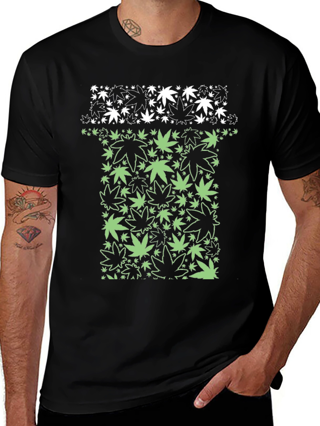 Marijuana Leaf Graphic T-Shirt - Black