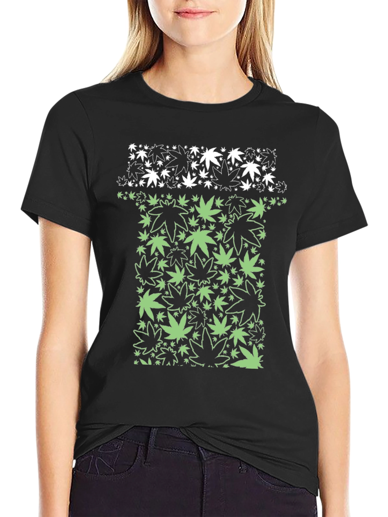 Marijuana Leaf Graphic T-Shirt - Black