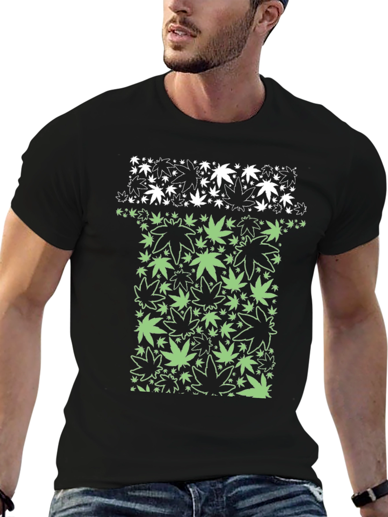 Marijuana Leaf Graphic T-Shirt - Black