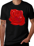 Black T-Shirt with Red Rose Design