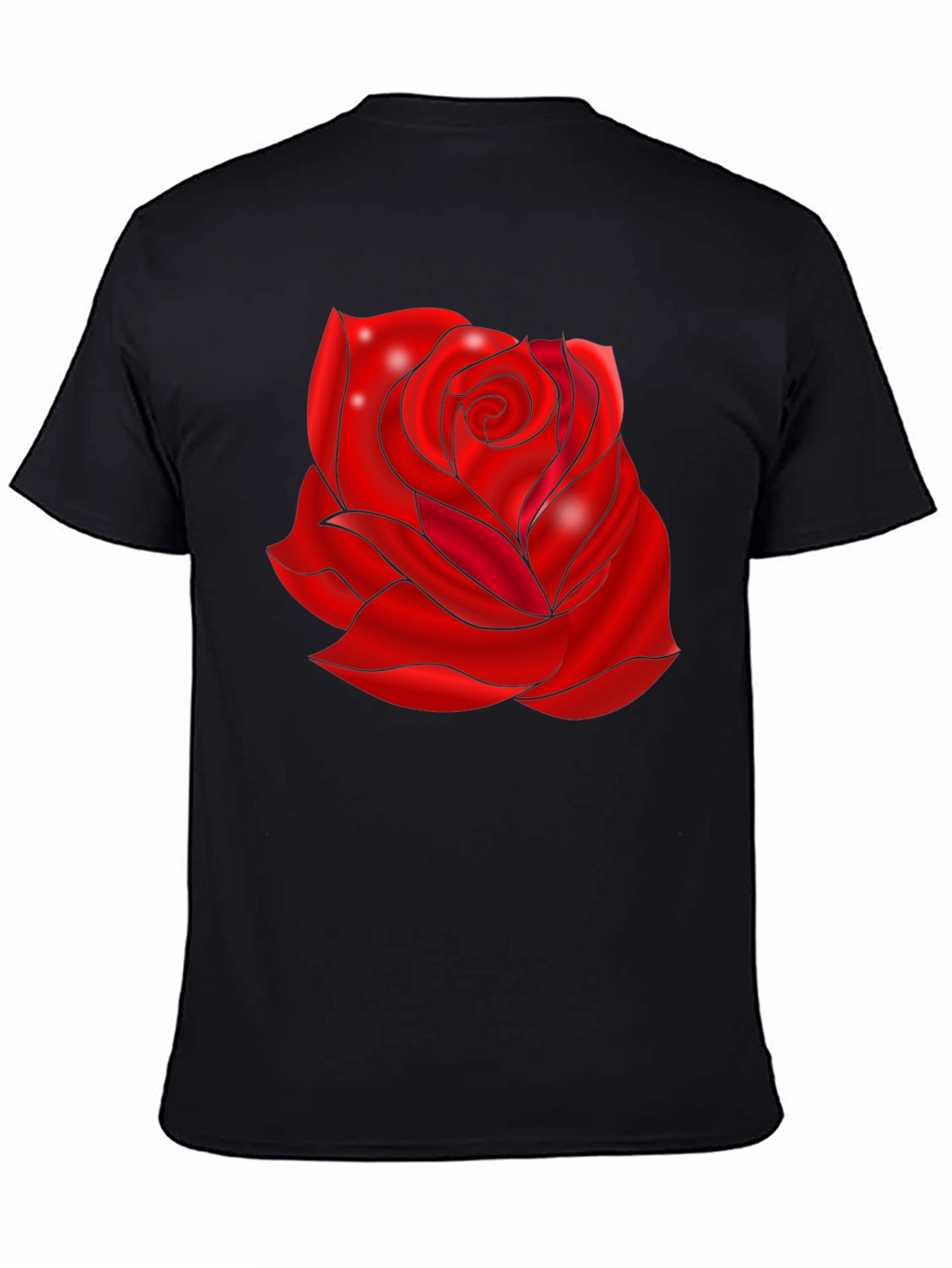 Black T-Shirt with Red Rose Design