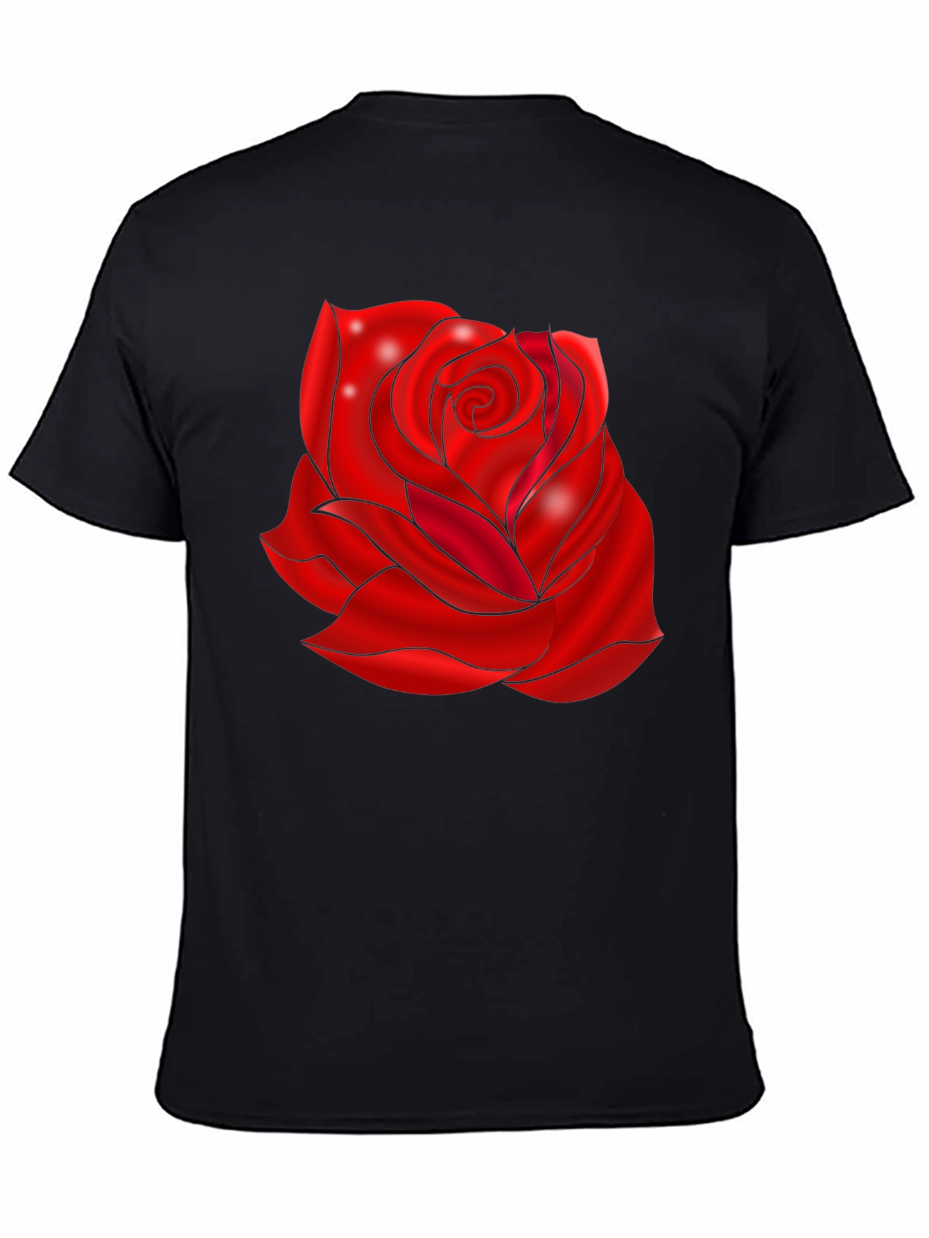 Black T-Shirt with Red Rose Design