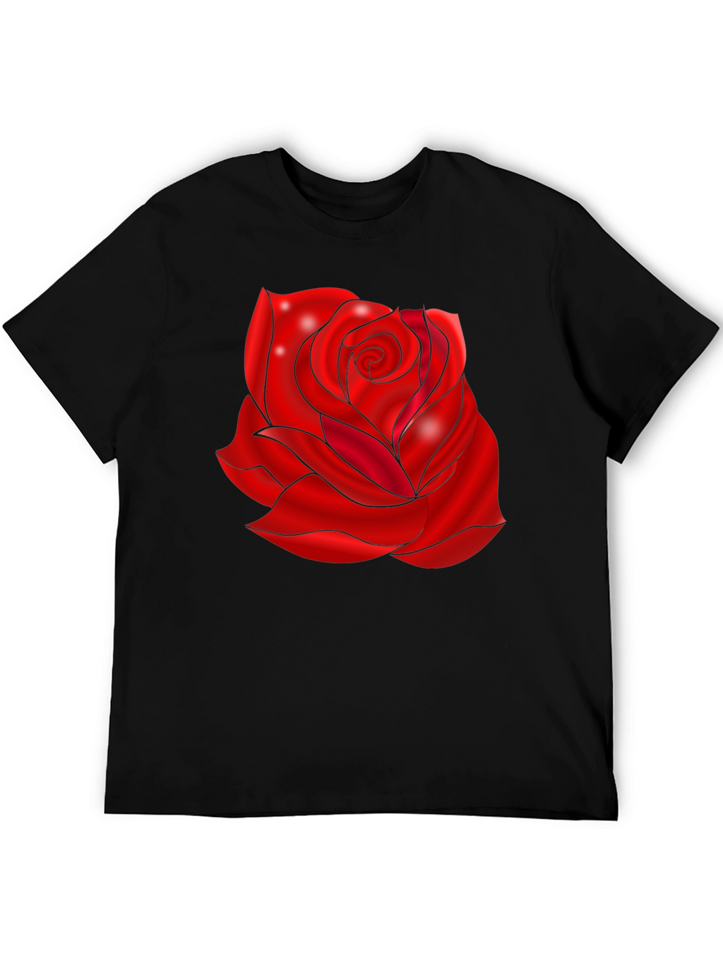 Black T-Shirt with Red Rose Design