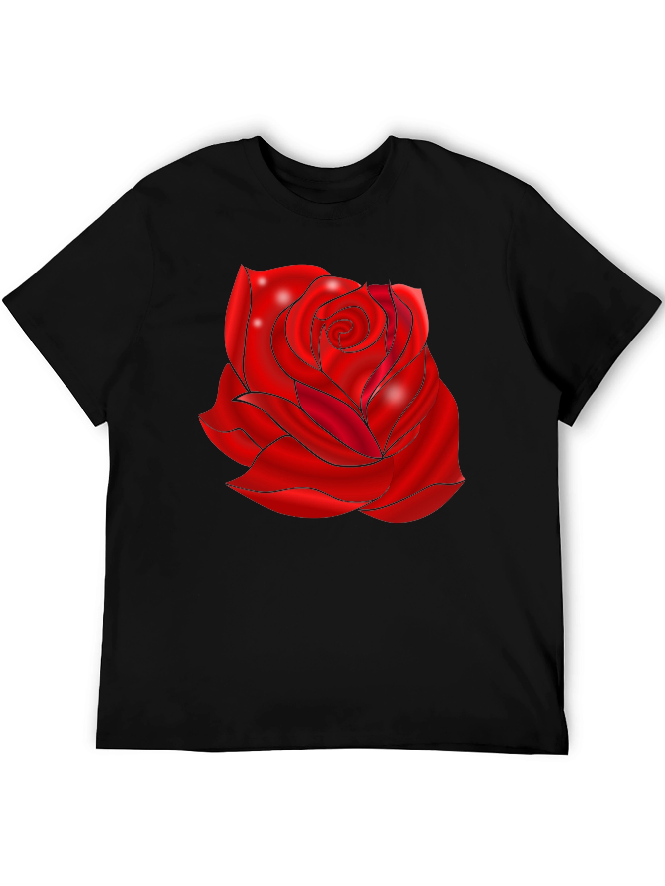 Black T-Shirt with Red Rose Design