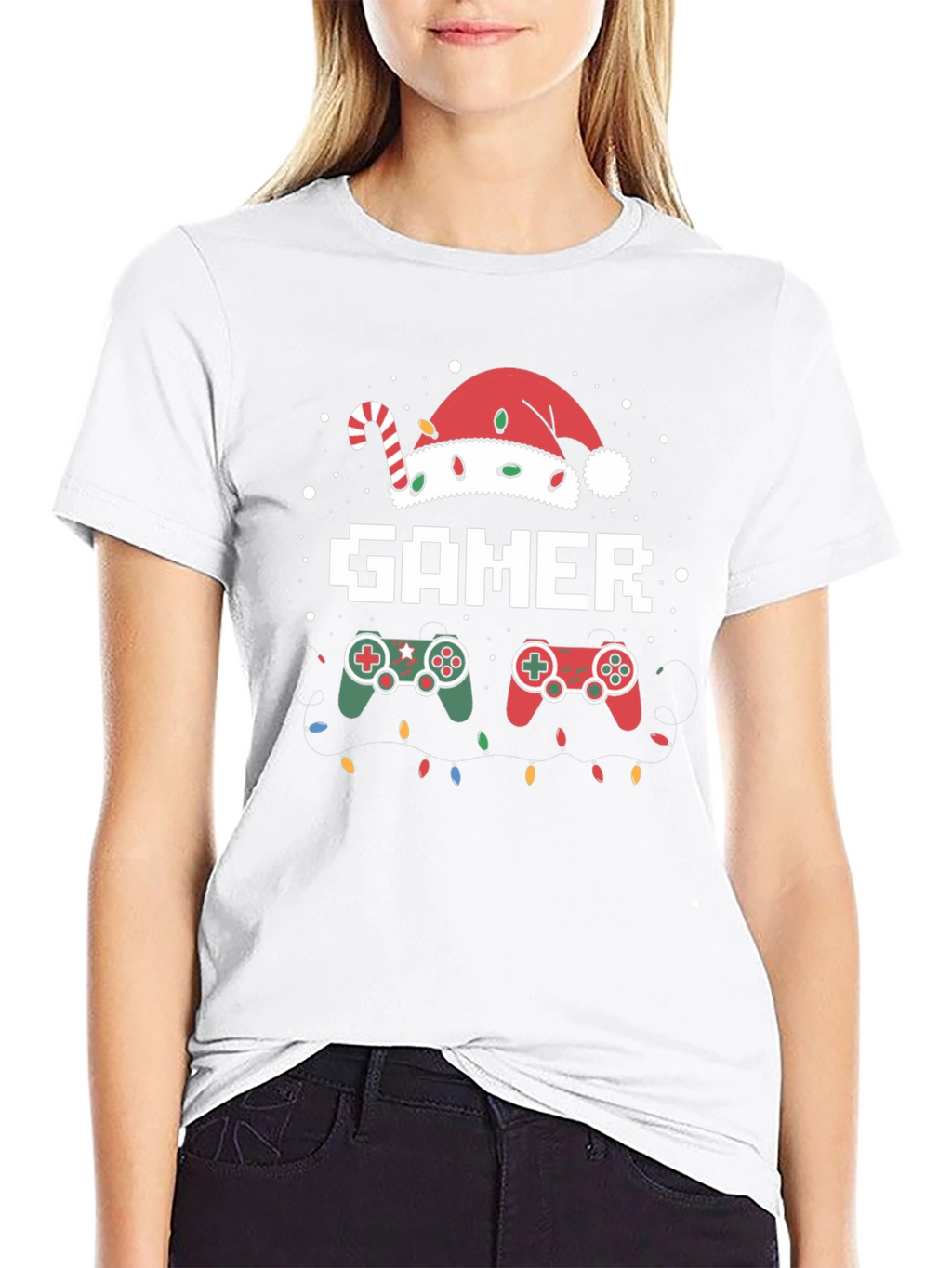 Gamer Christmas T-Shirt with Santa Hat