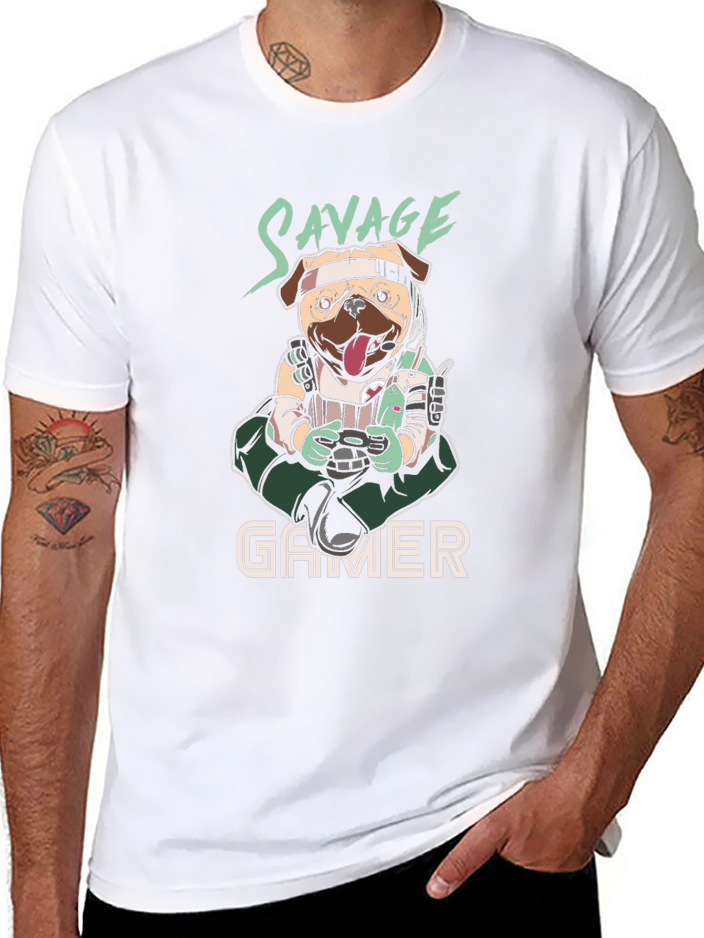 Savage Gamer Pug T-Shirt - Funny Dog Tee