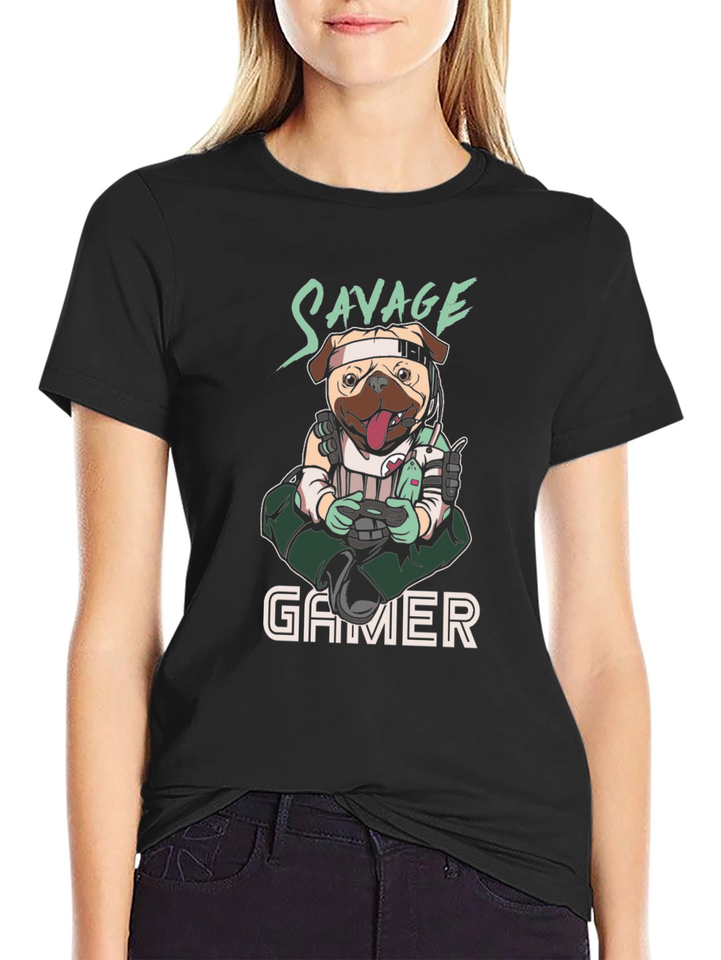 Savage Gamer Pug T-Shirt - Funny Dog Tee