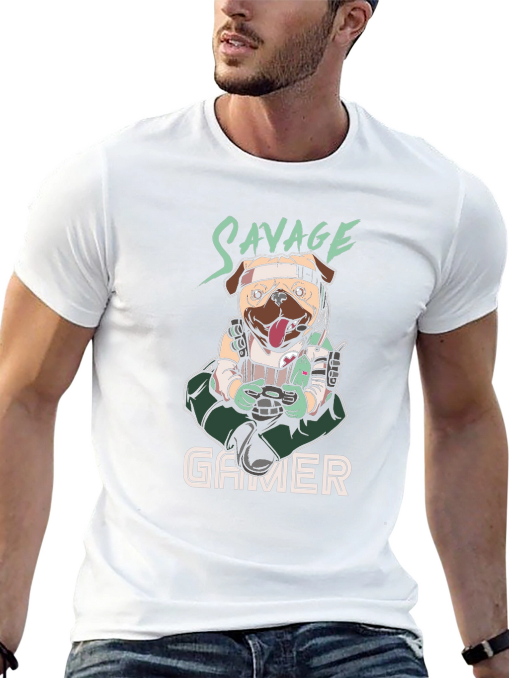 Savage Gamer Pug T-Shirt - Funny Dog Tee