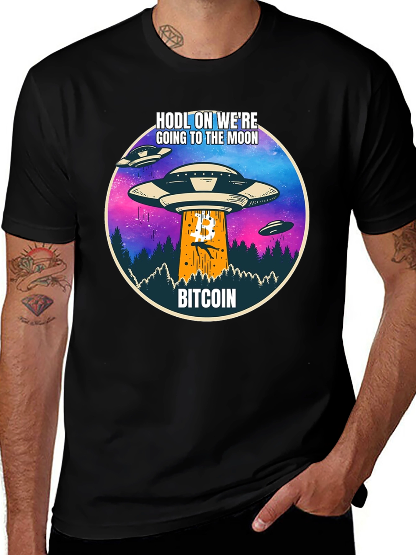 Bitcoin HODL to the Moon UFO T-Shirt