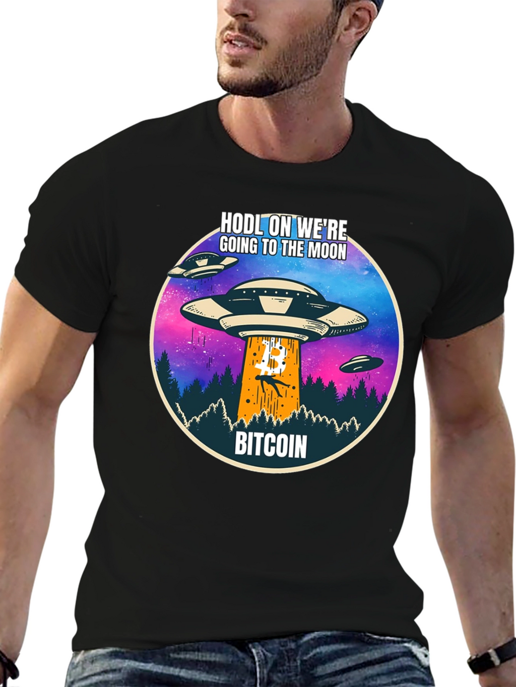Bitcoin HODL to the Moon UFO T-Shirt