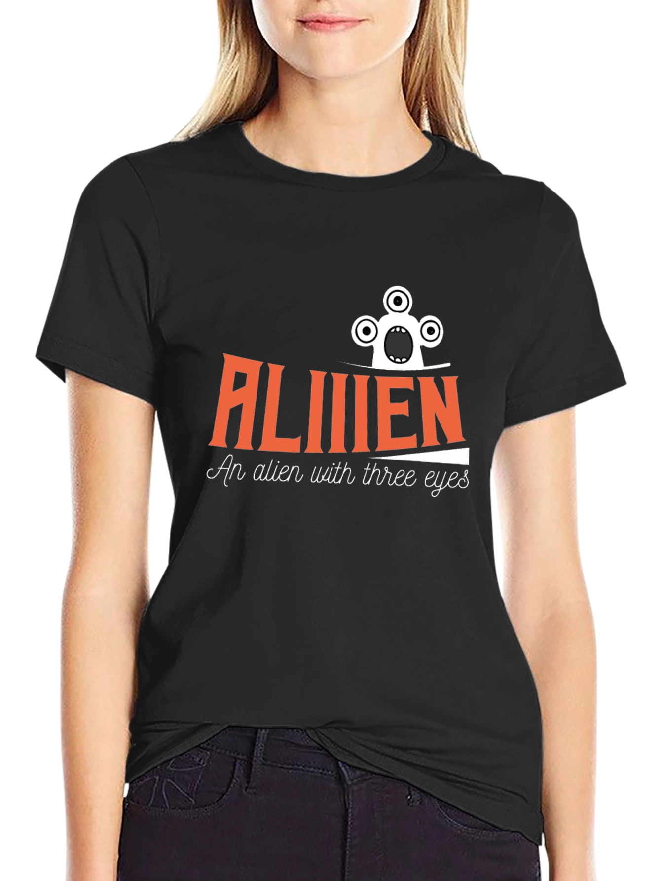 Alien Three Eyes Graphic Black T-Shirt
