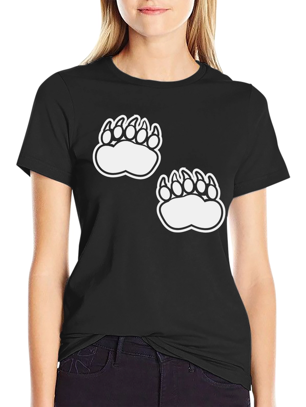 Bear Claw Print Tee - Casual Black T-Shirt