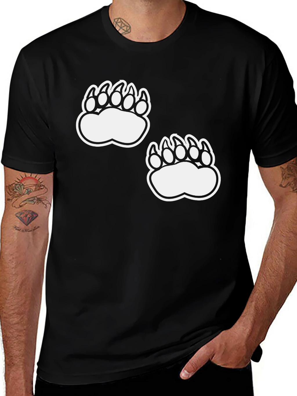 Bear Claw Print Tee - Casual Black T-Shirt