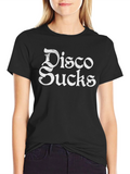Disco Sucks Graphic Print Black T-Shirt