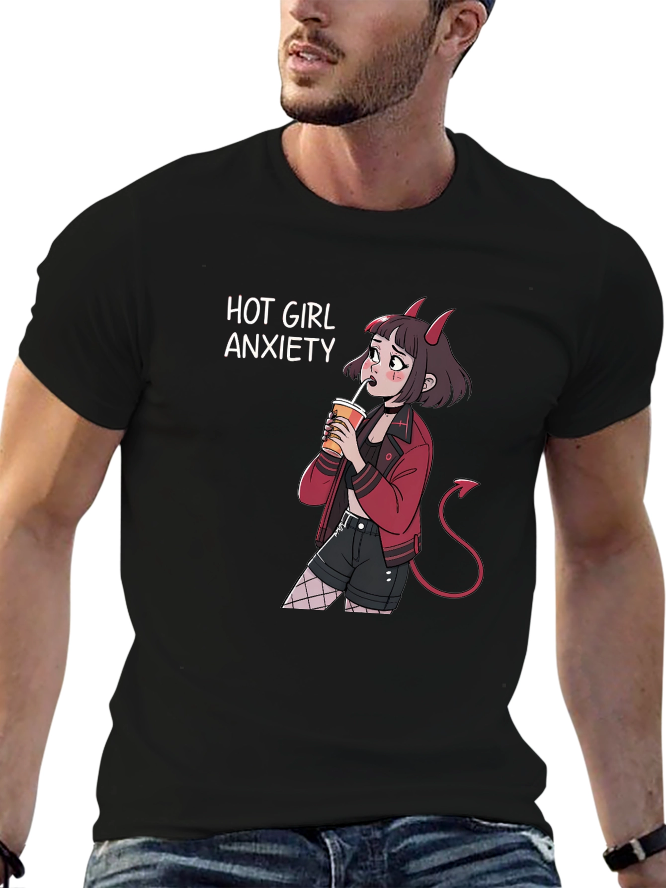 Hot Girl Anxiety Tee - Devil Anime T-Shirt