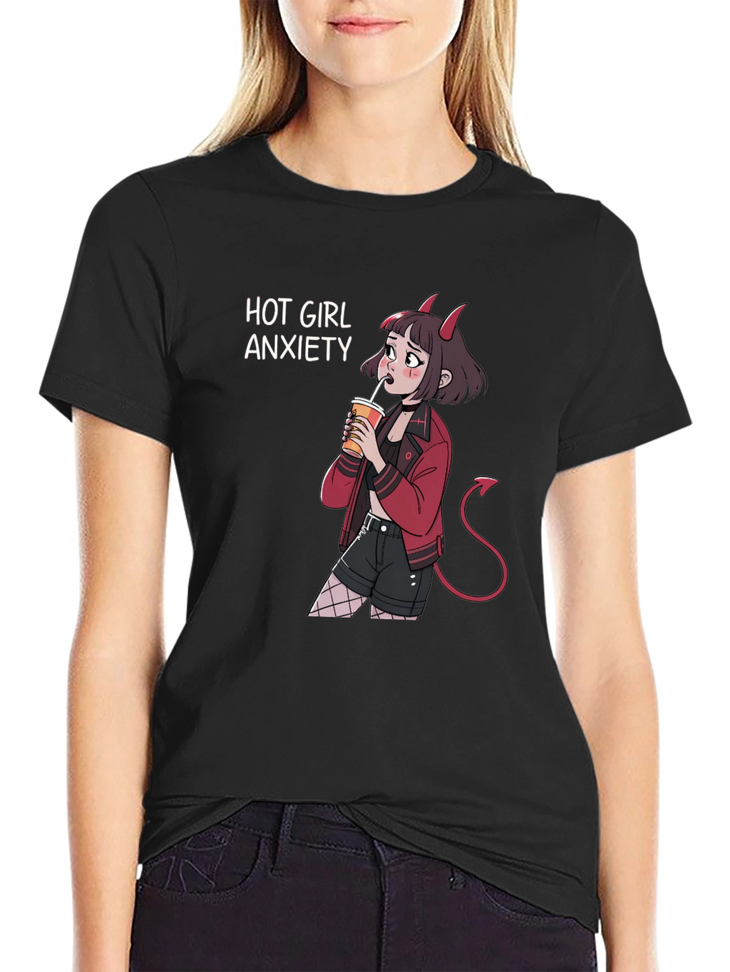 Hot Girl Anxiety Tee - Devil Anime T-Shirt