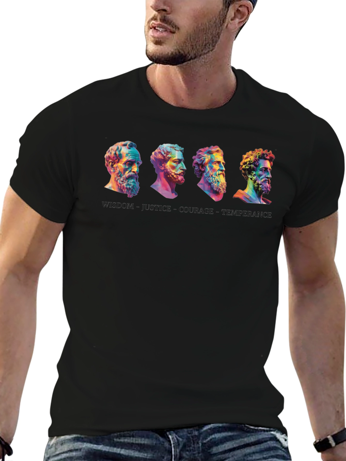 Philosopher Busts T-Shirt: Wisdom Justice Courage