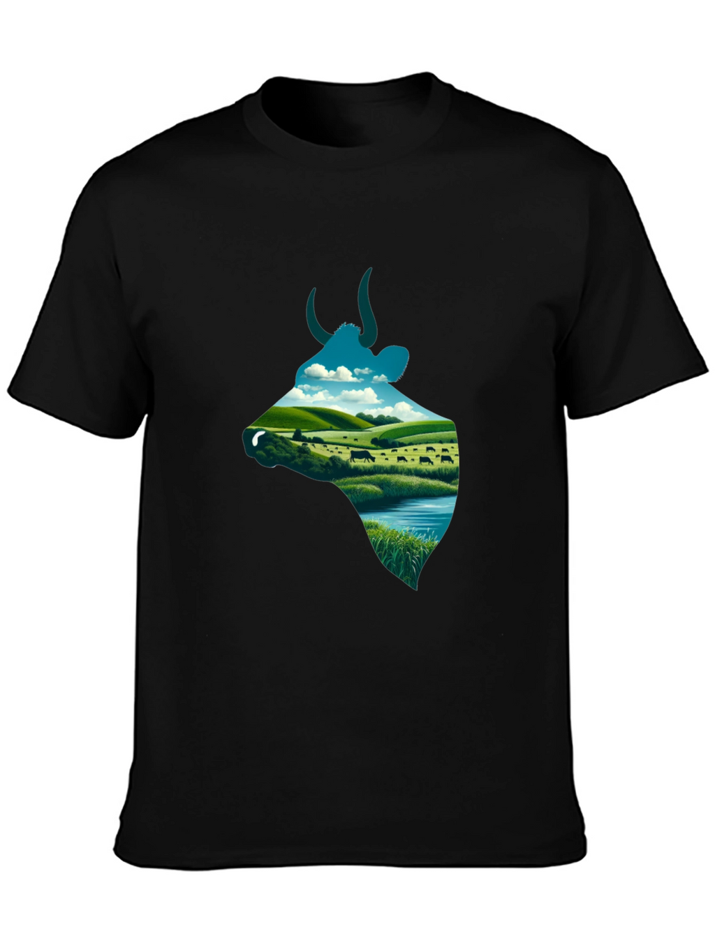 Cow Silhouette Farm Scene Graphic Tee
