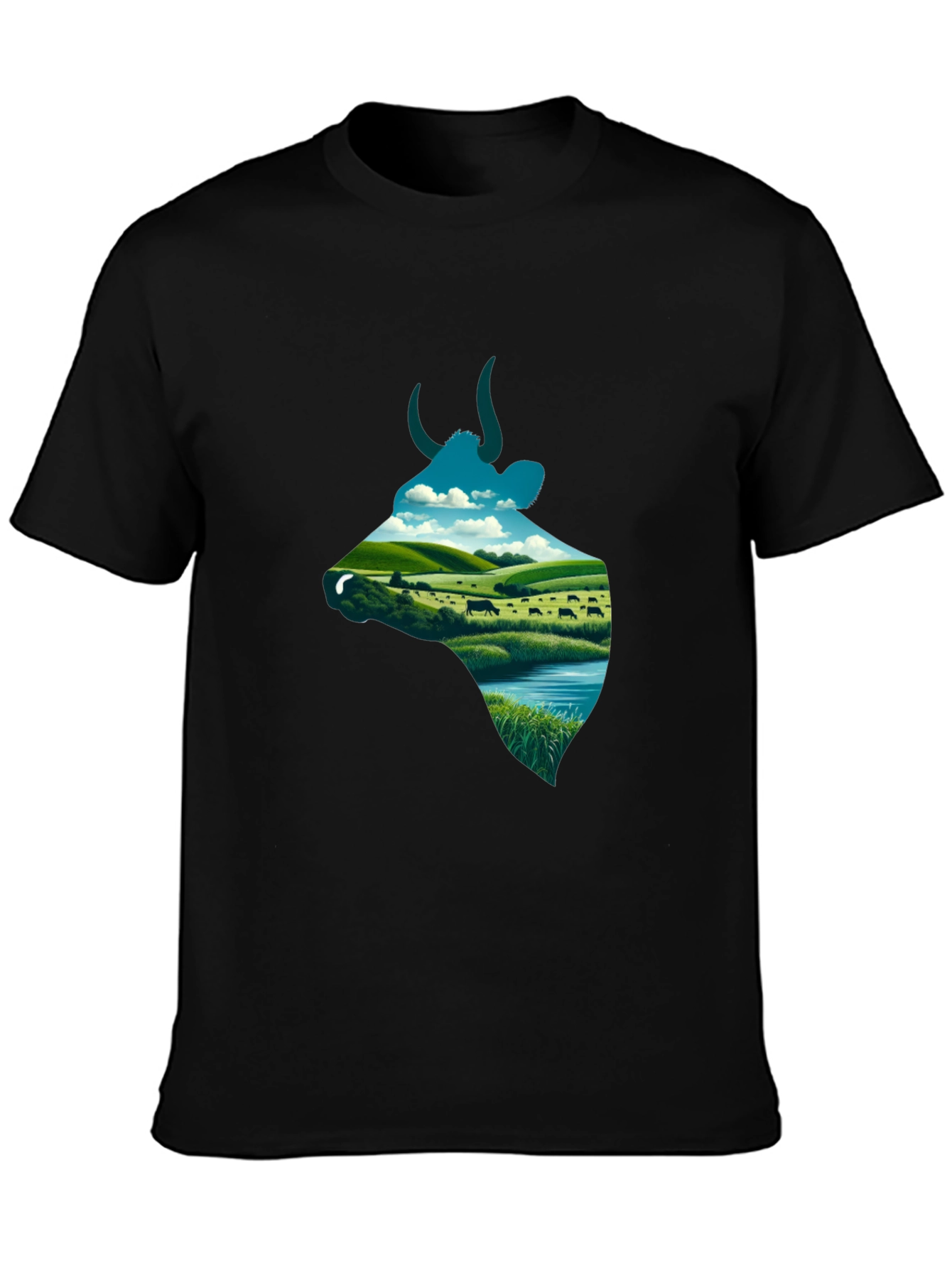 Cow Silhouette Farm Scene Graphic Tee