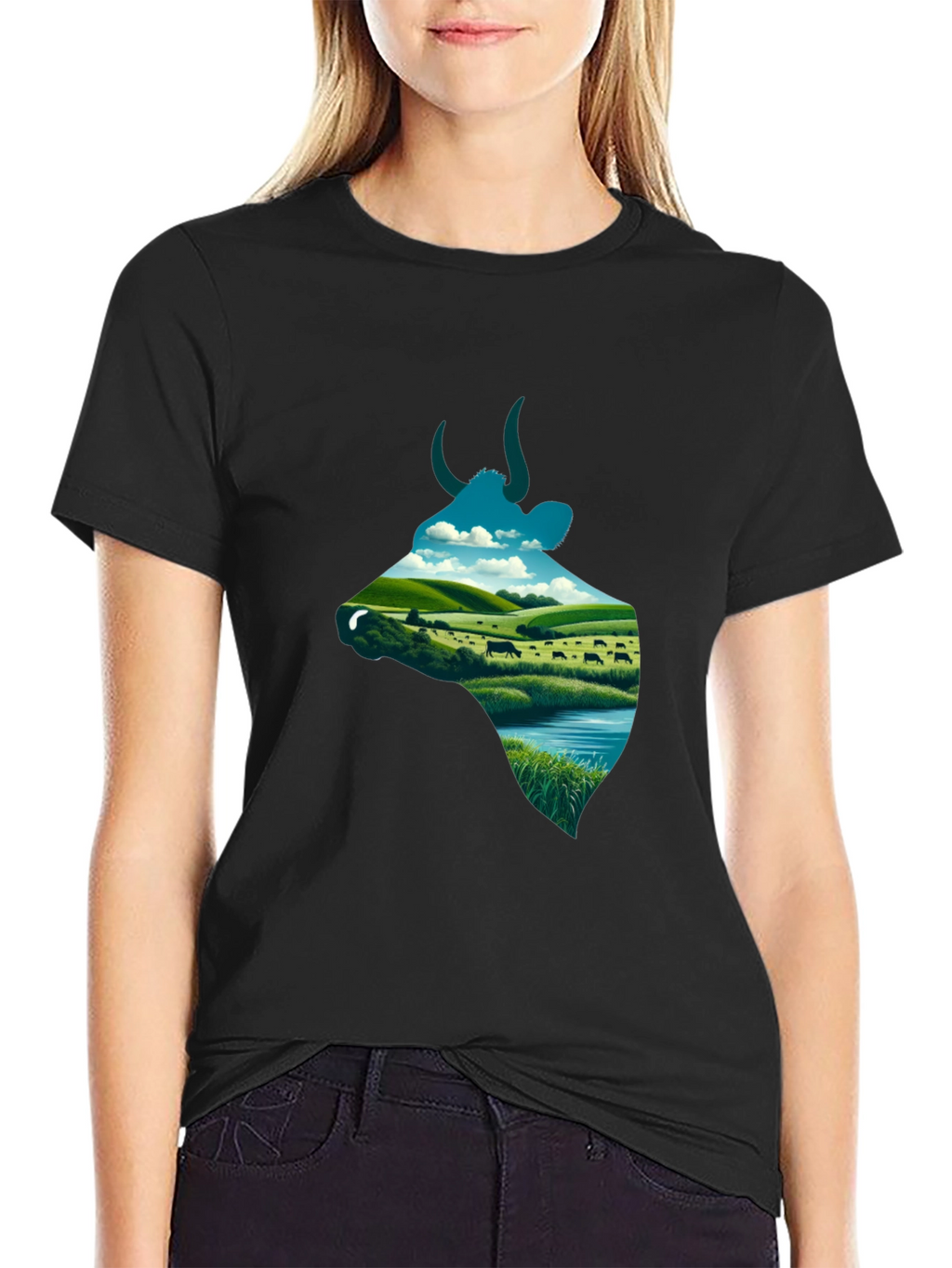 Cow Silhouette Farm Scene Graphic Tee